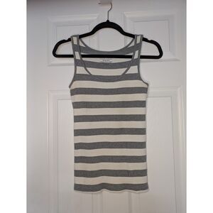 Gray & White Striped Ribbed Tank Top